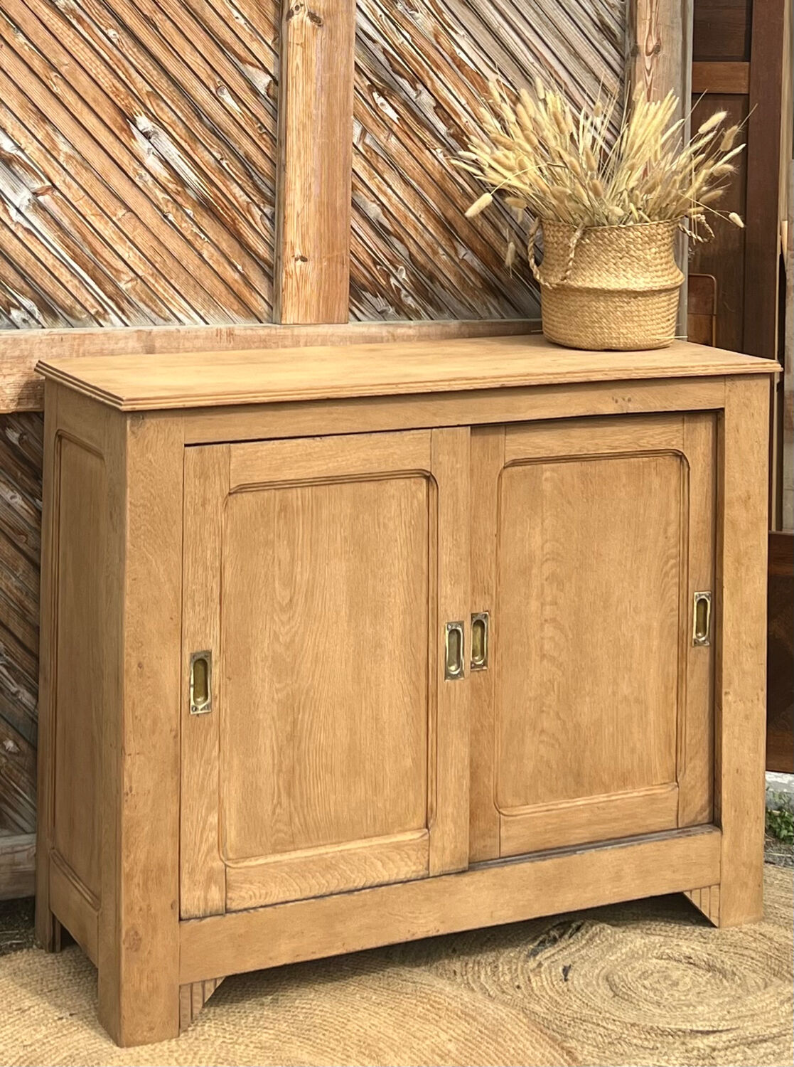 Old Parisian buffet in raw solid oak - sliding doors