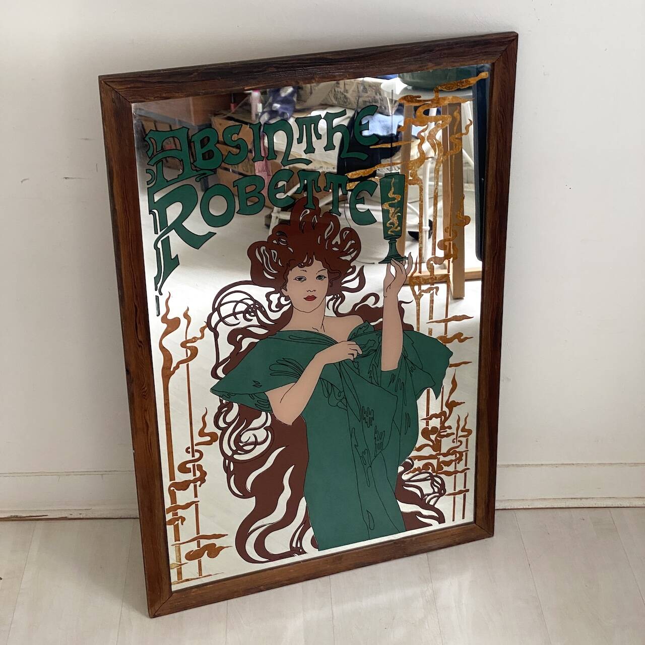 Advertising painted mirror Absinthe Robette Art Nouveau