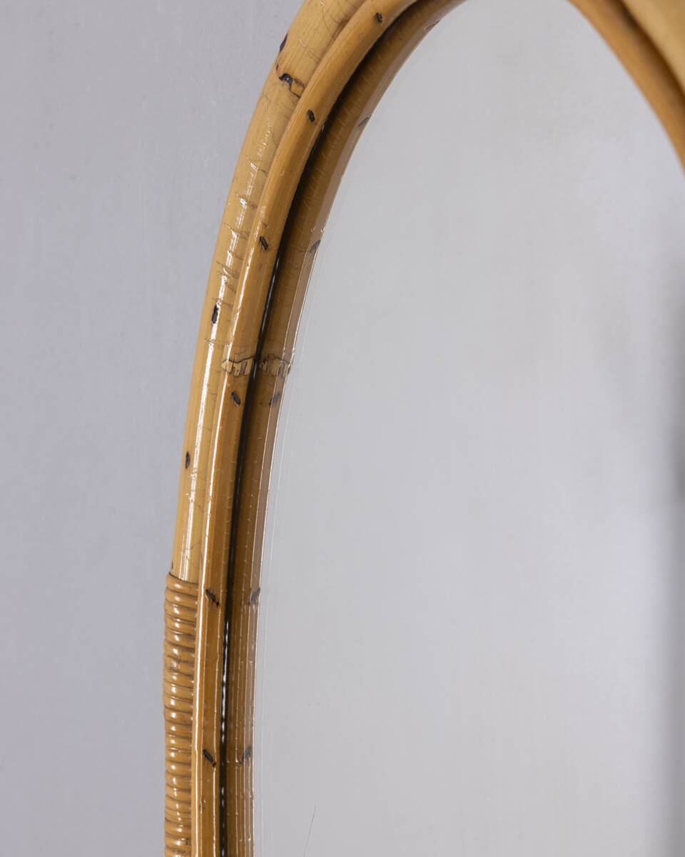 Vintage 1960s Italian design oval bamboo wall mirror