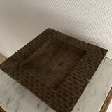 Square ashtray vintage carved wood