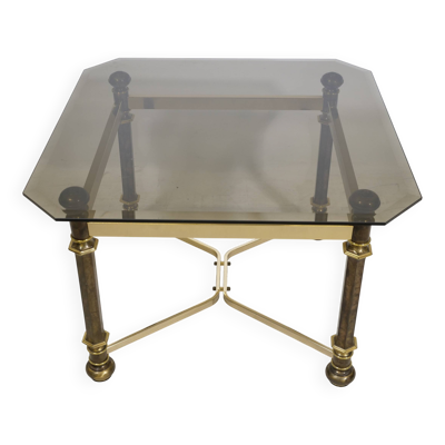 Table basse en laiton et verre fumé de style Hollywood Regency, 1970