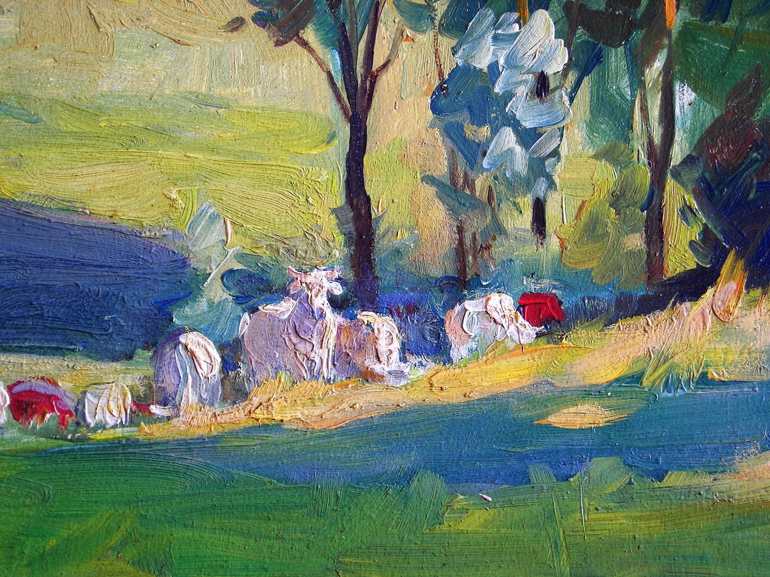 Countryside landscape oil on isorel by charley garry (1891_1973)