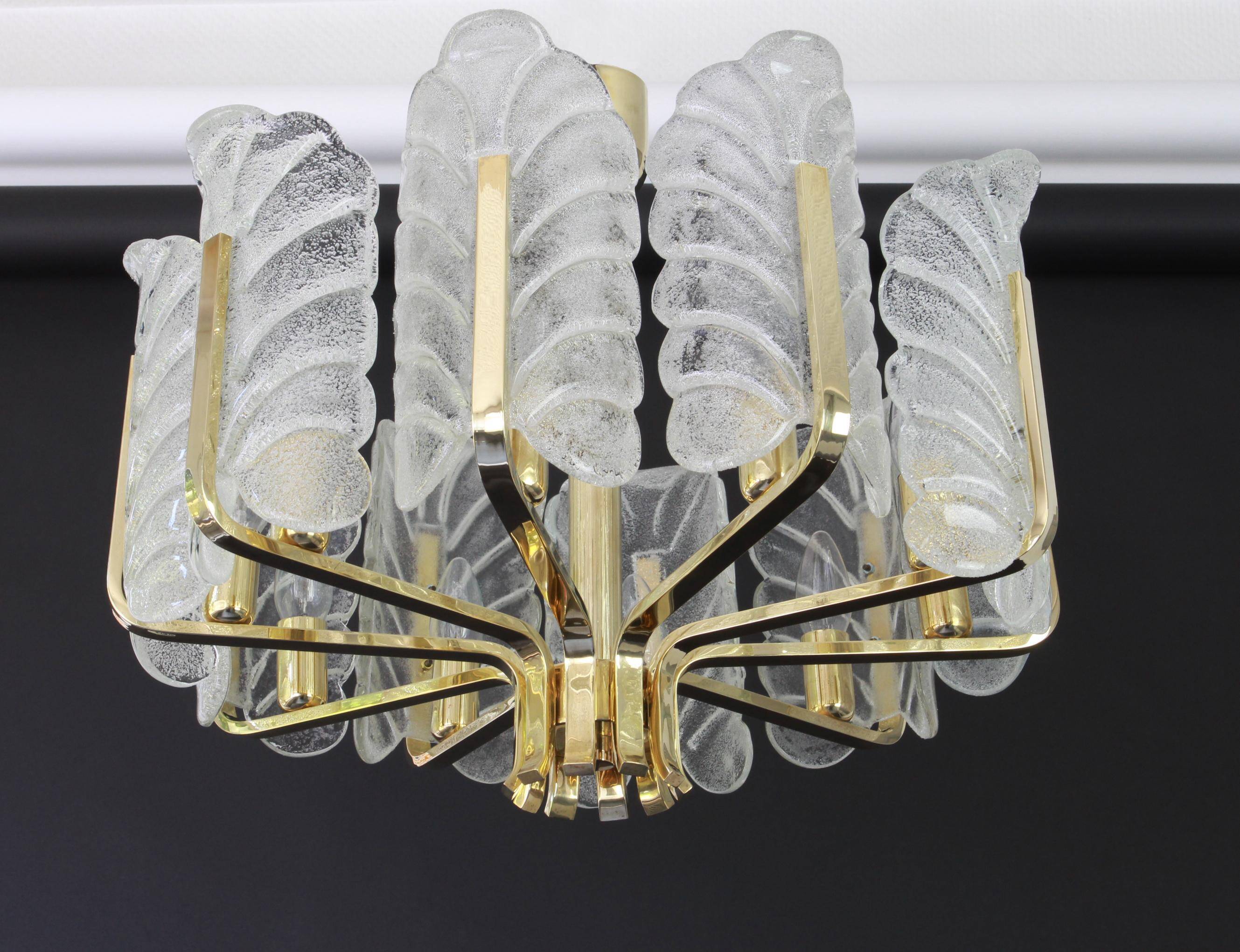 1 of 3 Stunning chandelier by Carl Fagerlund, Murano glass leaves, 1960s