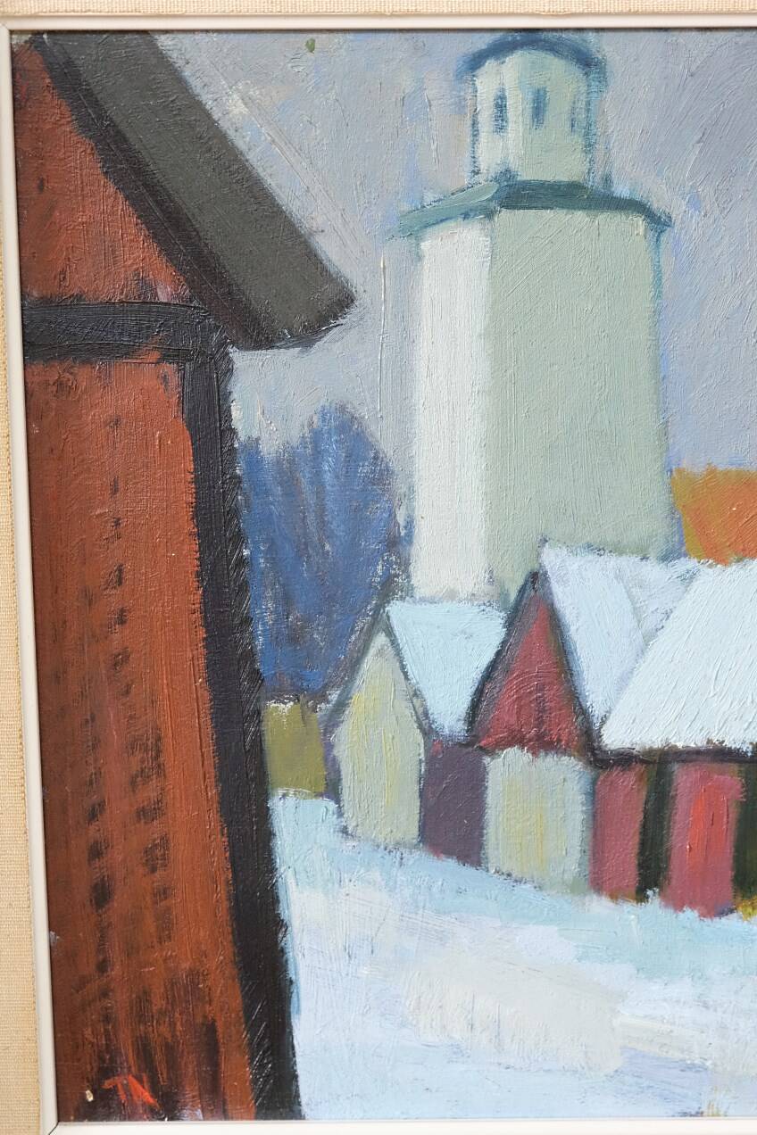 Tage Nilsson, Paysage moderne suédois, années 1960, Huile sur panneau, Encadré