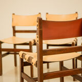 Set of 4 wooden and leather chairs by Maison Regain 70's