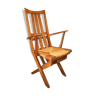 Paire de fauteuils relax ancien bois assise cannée design scandinave 50's