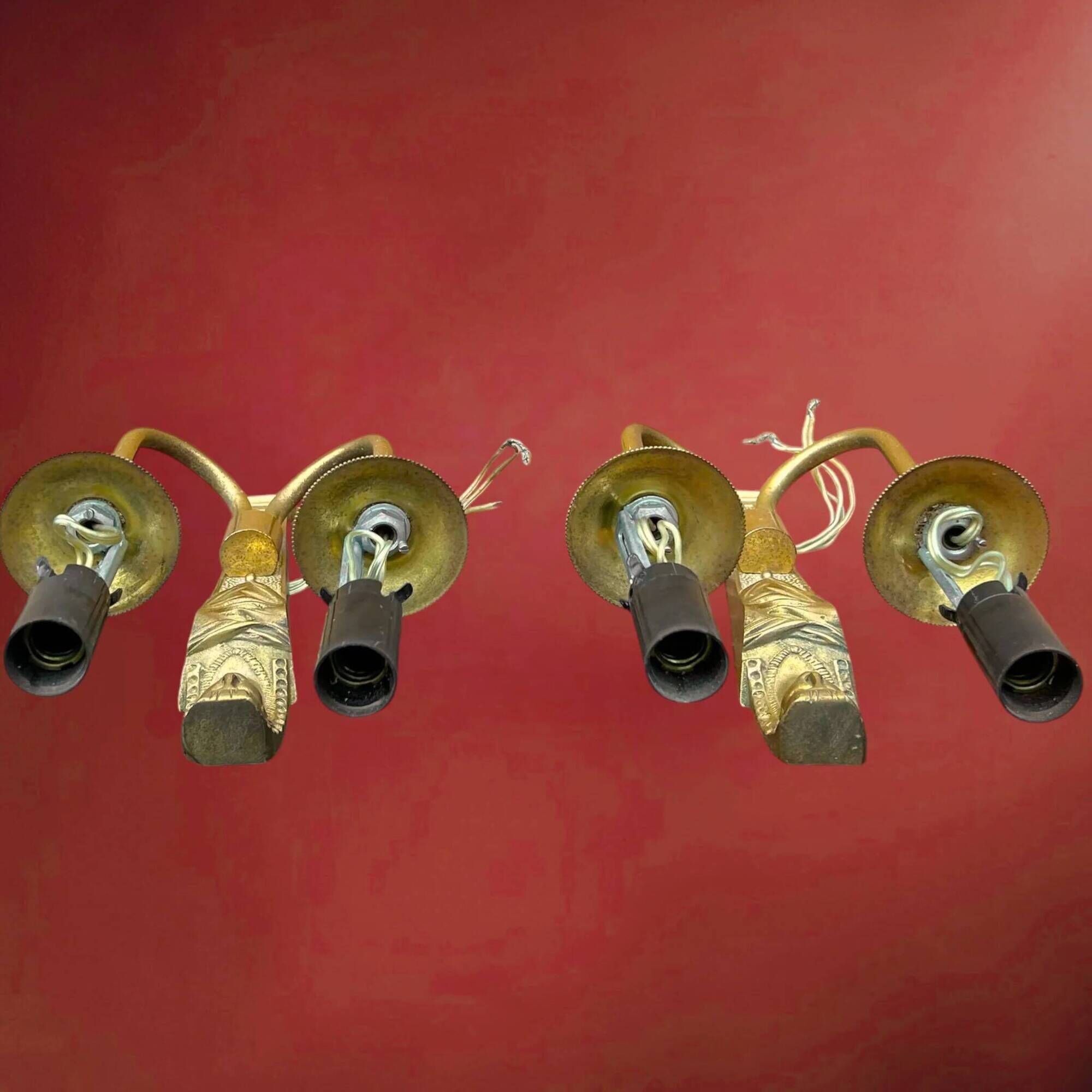 Pair of gilt brass wall lights in Empire style, Egyptian revival – 1940s-50s