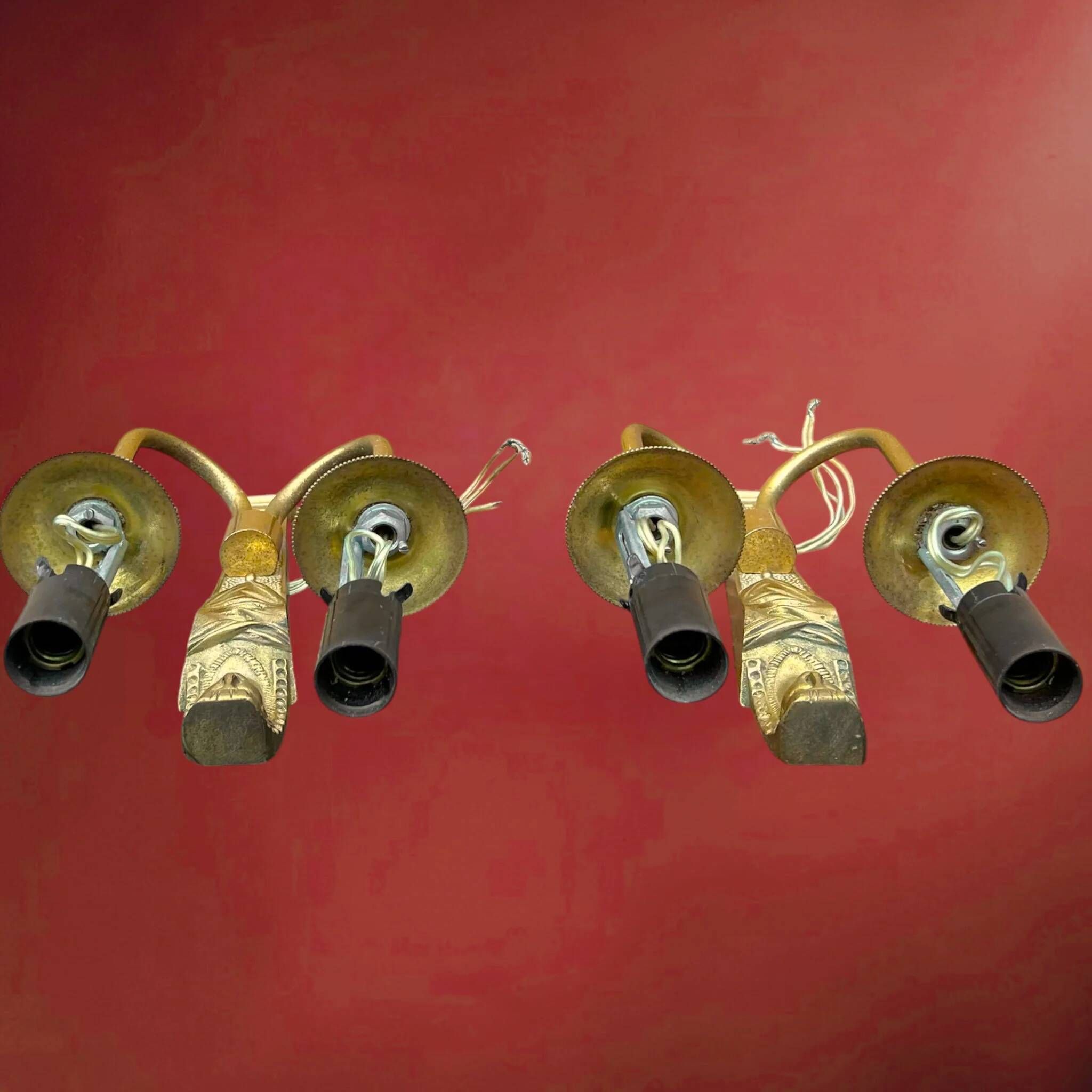 Pair of gilt brass wall lights in Empire style, Egyptian revival – 1940s-50s