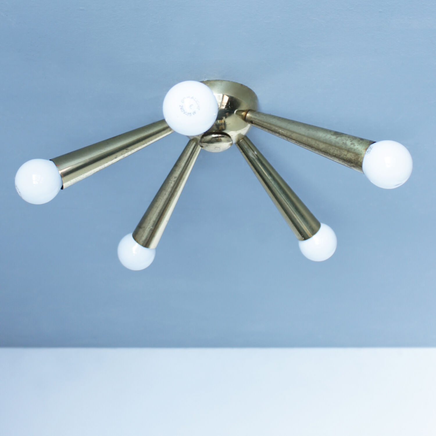 Italian Brass Star Burst Flush Mount in the manner of Arredoluce