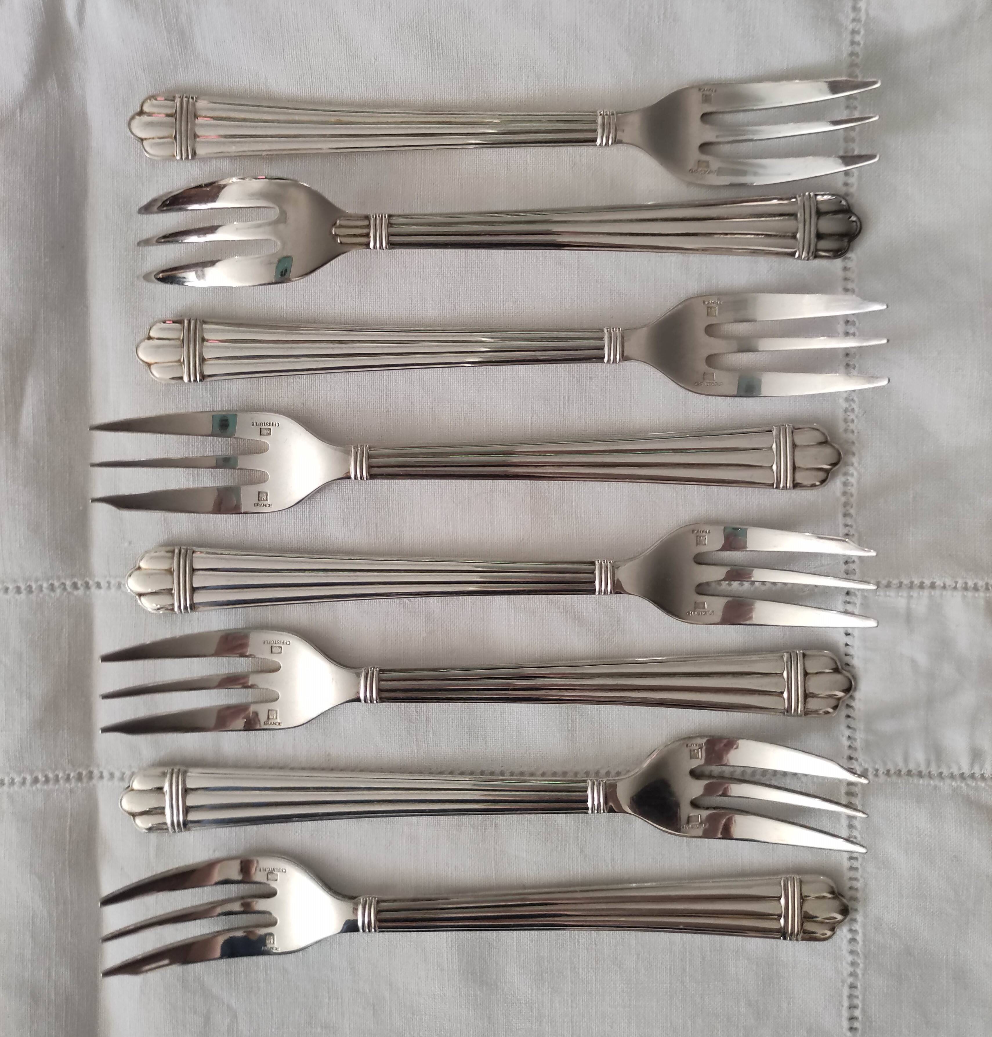 8 Christofle cake forks in silver metal model "Aria"