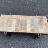 Vintage rectangular coffee table by Roger Capron, ceramic and herbarium design, 120cm