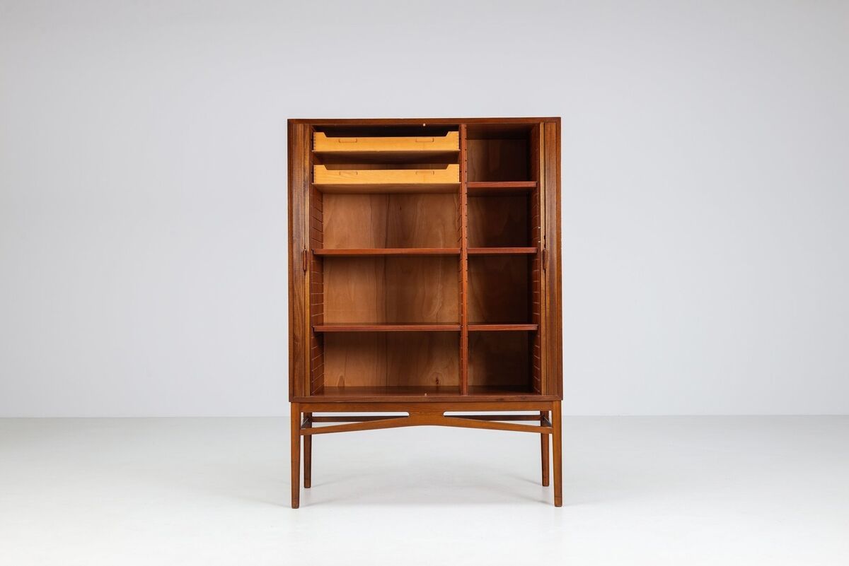 Danish high cabinet in teak with tambour doors Denmark 1960