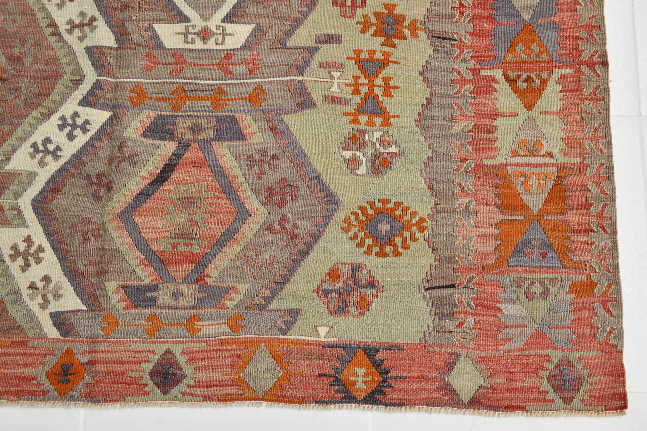153x412Cm Soft Handmade Wool Vintage Kilim Rug,