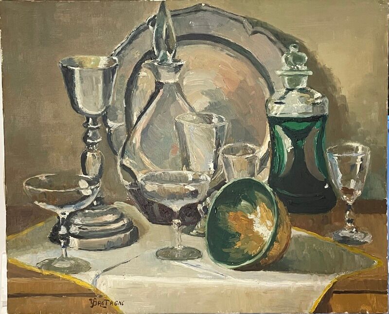 Old pair of still life oil on canvas signed Brittany 1 damaged