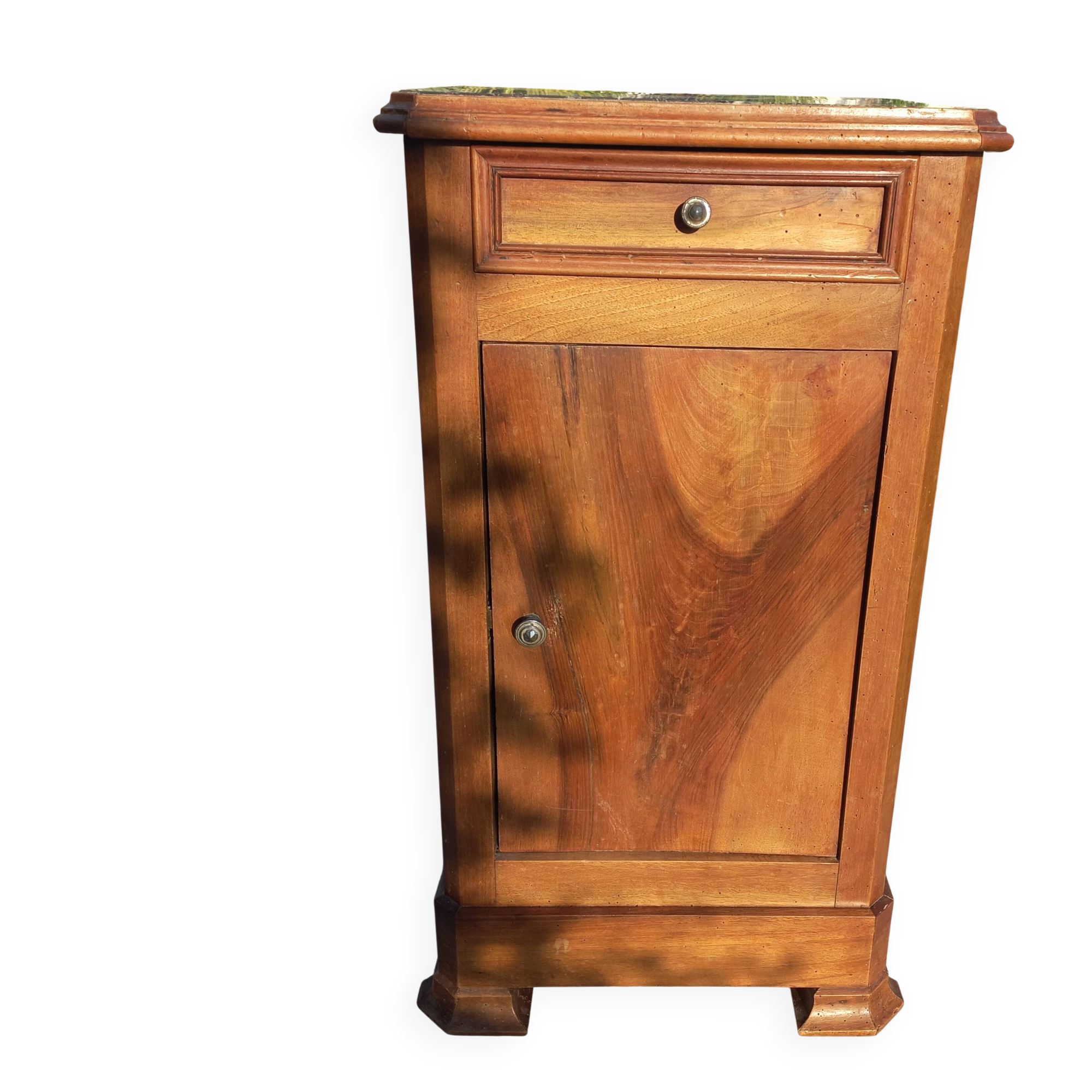 Occasional table, bedside table in solid walnut and marble, late 19th century.
