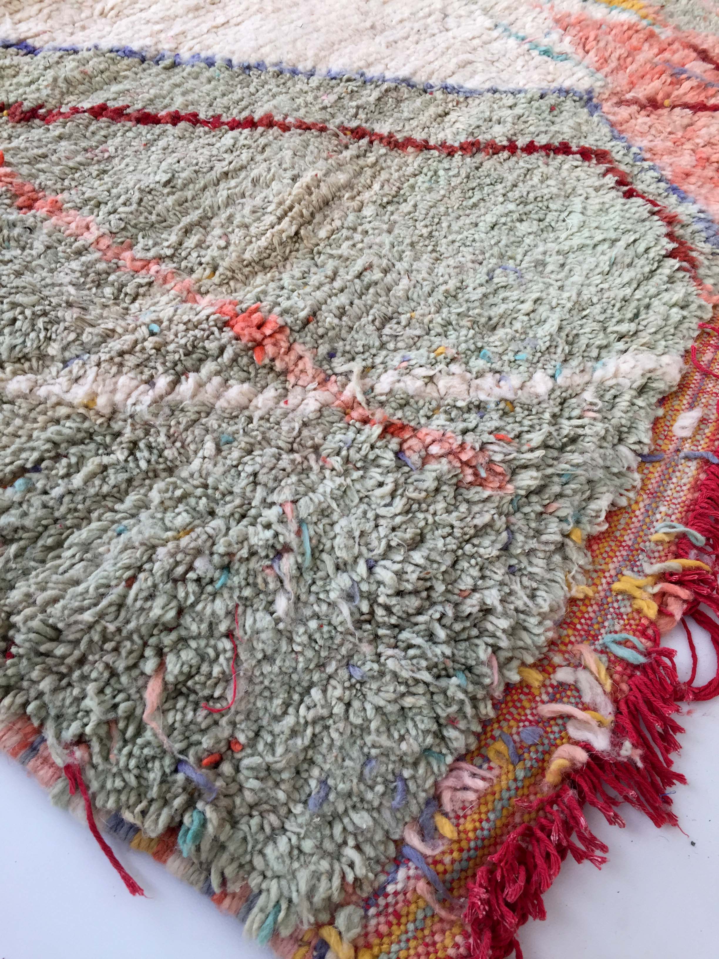 Moroccan Berber carpet Boujaad ecru with colorful patterns 292x197cm