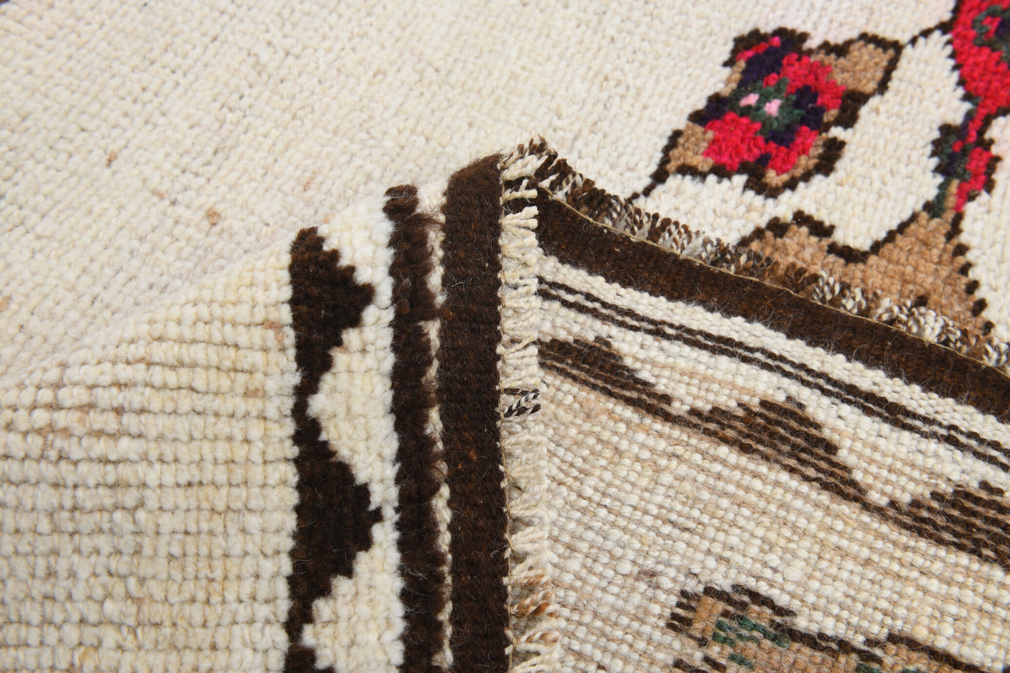 Wide brown beige turkish runner rug