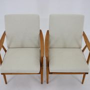 1970s pair of beech armchairs, czechoslovakia