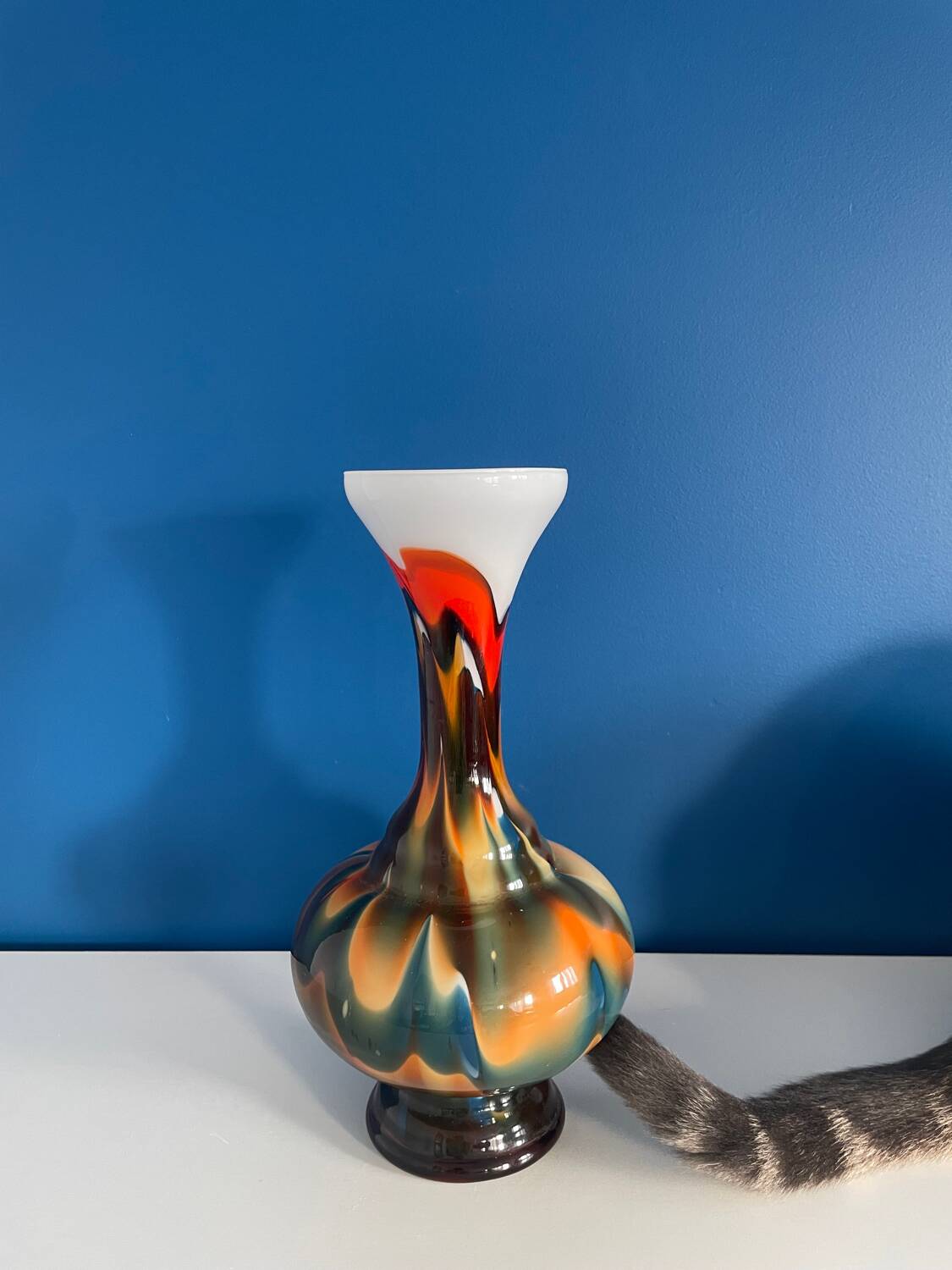 Vase opaline orange marron