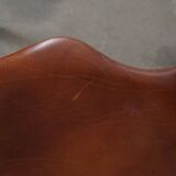 Hans Olsen, Set of 4 Frederik VII dining chairs, oak and leather, mid-20th century