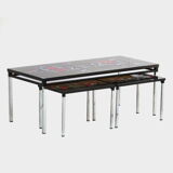 Vintage Adri Belgique ceramic nesting tables mimiset: 1 coffee table and 2 sidetables, 1960s