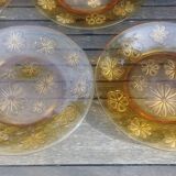 Set of five flat plates - vintage amber glass from Veréco with flower decor - 60s/70s