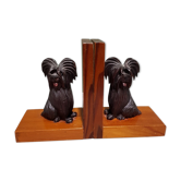 Serre-livres en bois du milieu du 20ème siècle avec des chiens assis sculptés