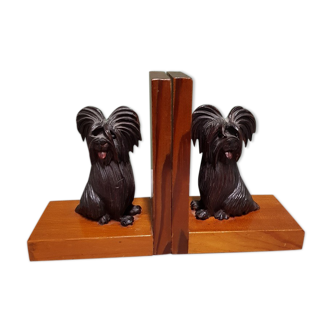 Mid 20th century wooden bookends with carved sitting dogs