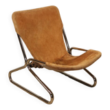 Vintage Suede and Chrome Metal Armchair, 1970s