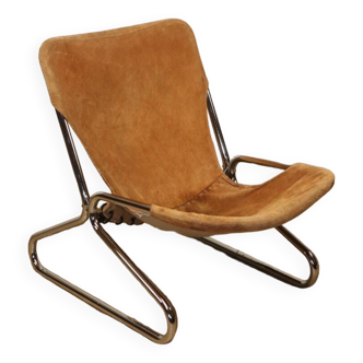 Fauteuil Vintage en Daim et Métal Chromé, 1970
