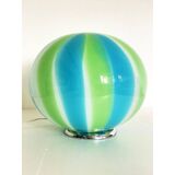 Lampe de table contemporaine sphère laiteuse, bleue et verte en verre de Murano