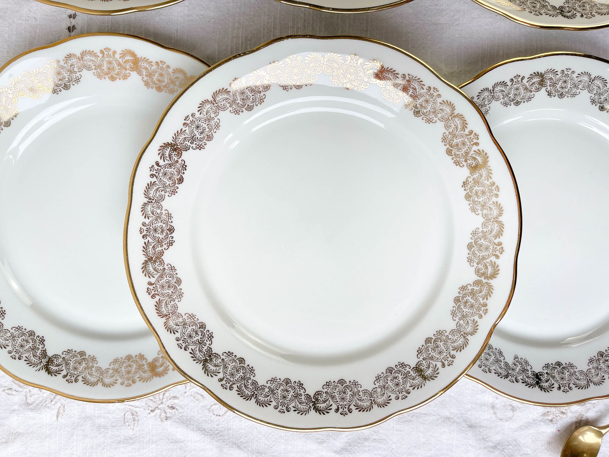 6 flat plates golden white porcelain chauvigny limoges