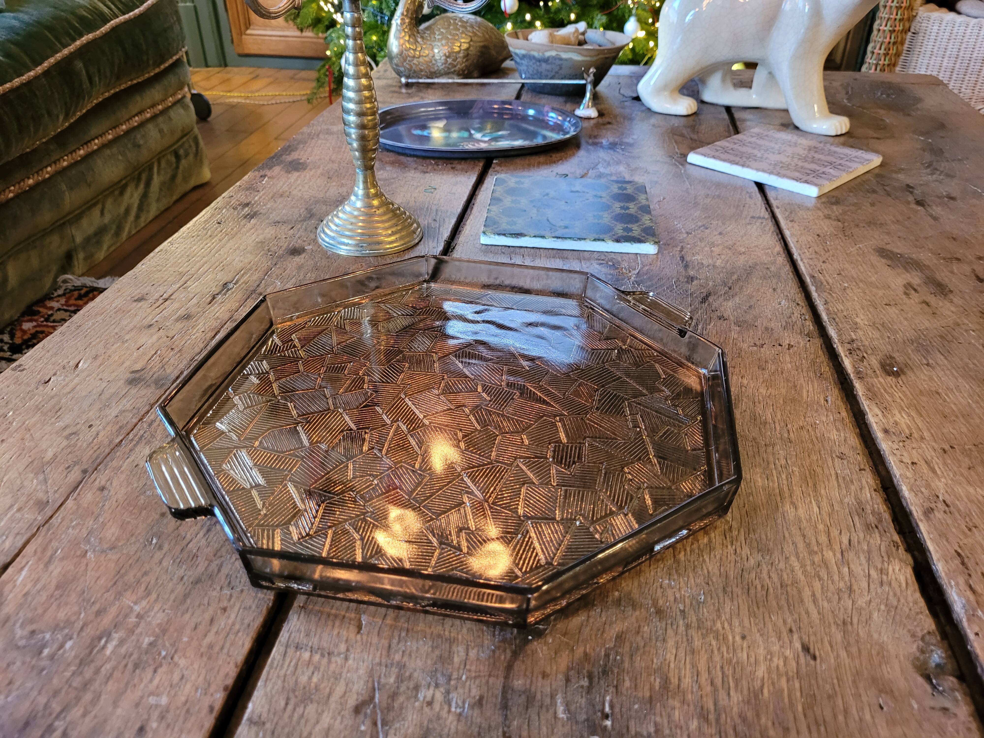 Plateau en verre fumé art déco