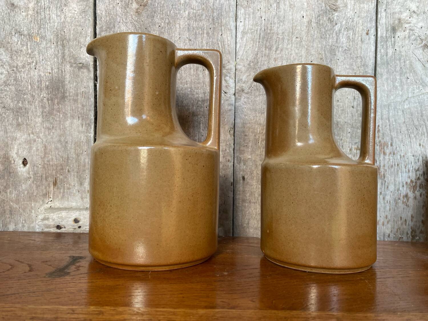 Pair of antique brenne pitchers in beige french stoneware vintage