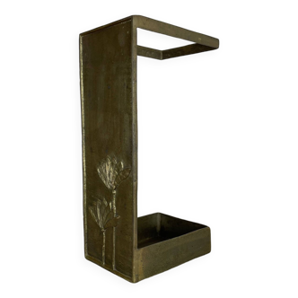 Hollywood Regency Solid 7.5kg Brass Brutalist Floral Umbrella Stand, Italy 1970s