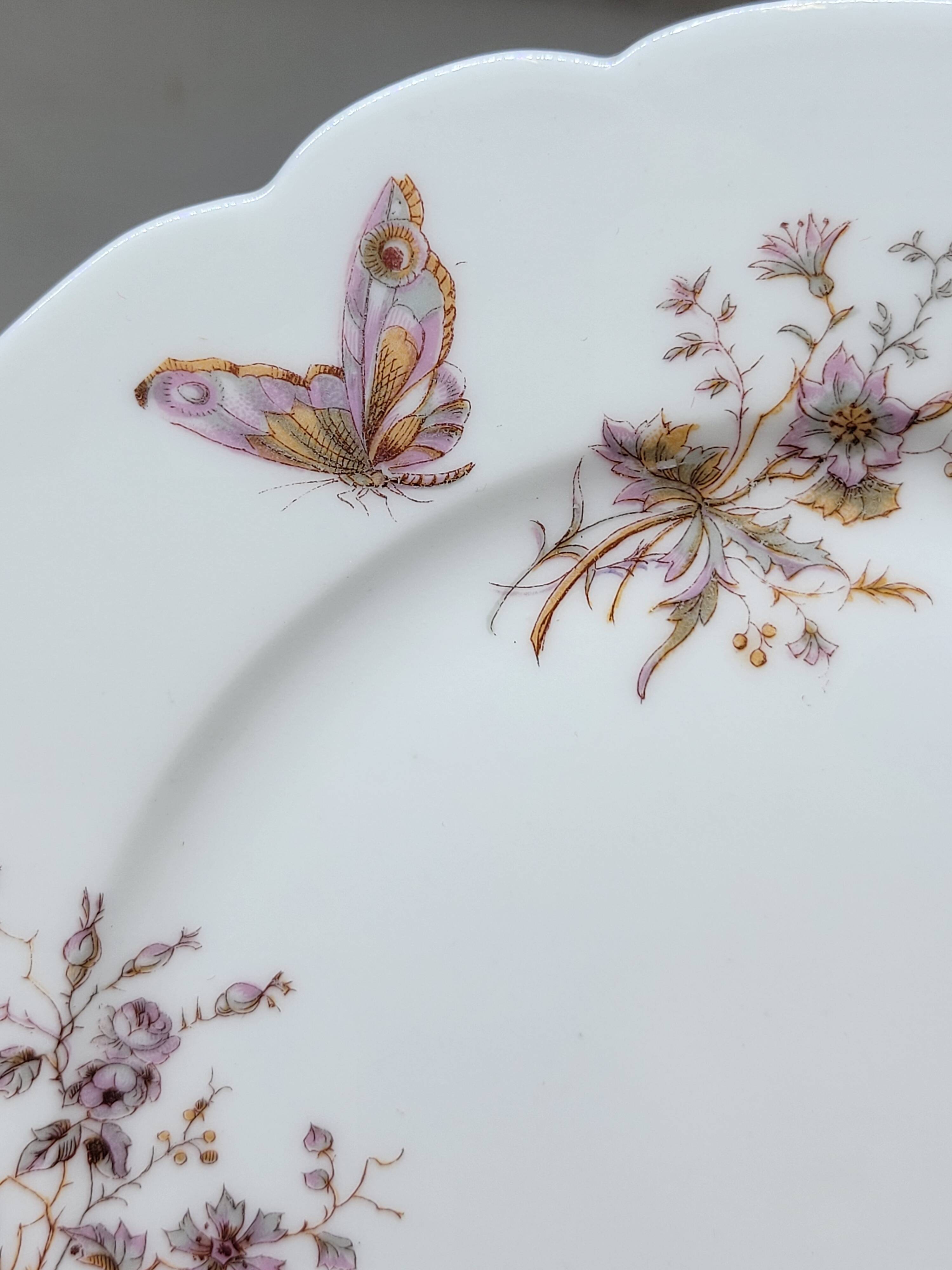 6 Superb Antique 19th Century White Porcelain Plates with Bird Decor