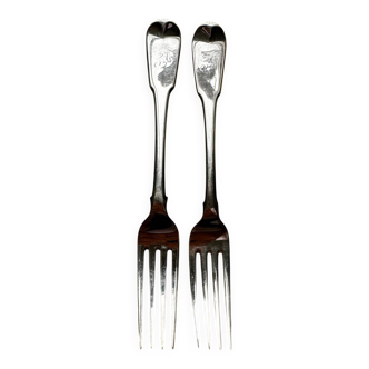 Pair of English solid silver table forks – 1815