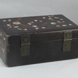 Ancient chinese box made of woolly wood and encrusted with mother-of-pearl