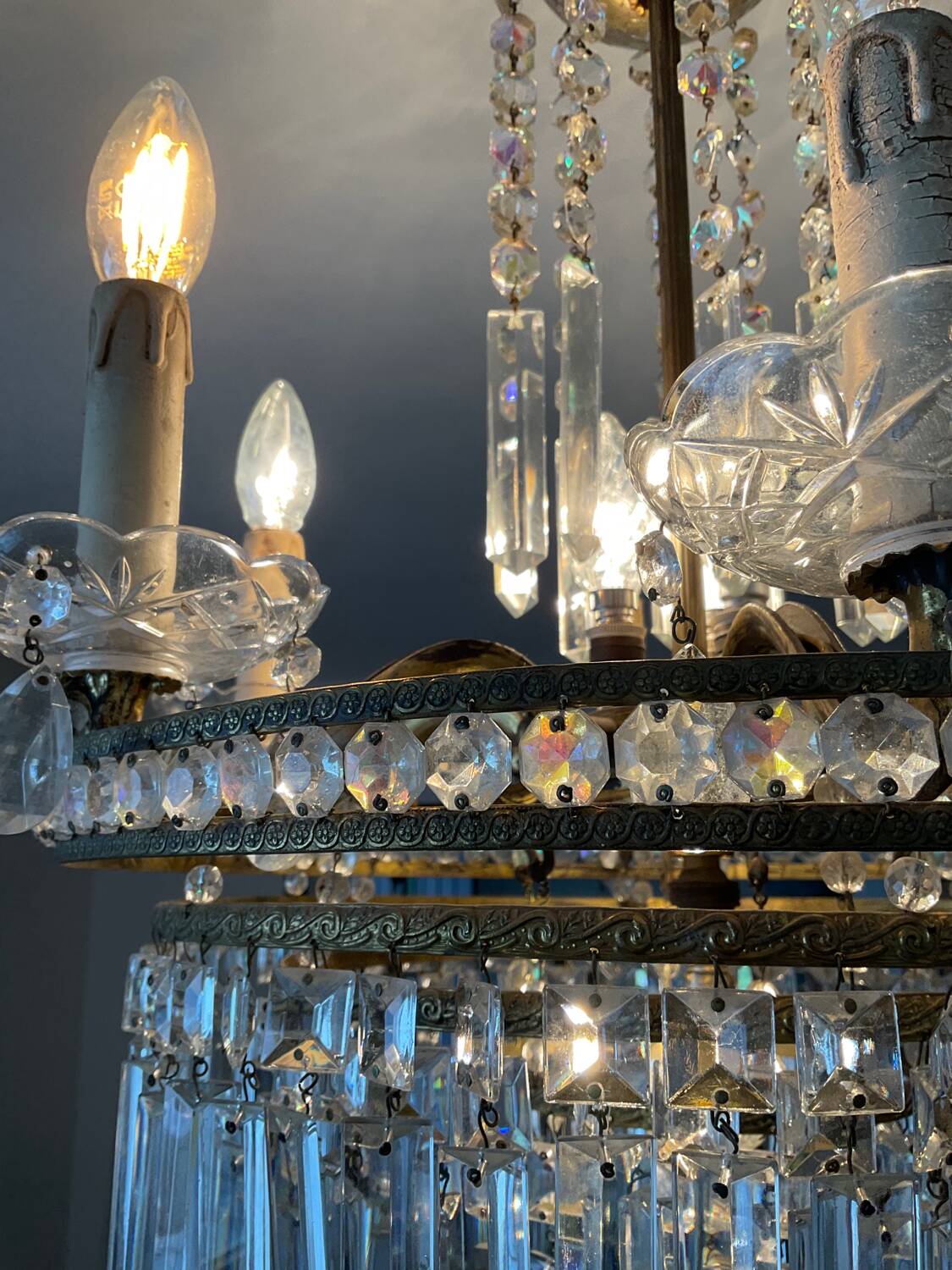 Cascade chandelier with crystal drops