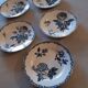 5 flat plates with Blue Rose Decorations. iron earth