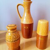Condiment set, ceramic and wood, 1970