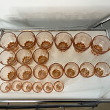 Set of 22 vintage amber/rosé glasses