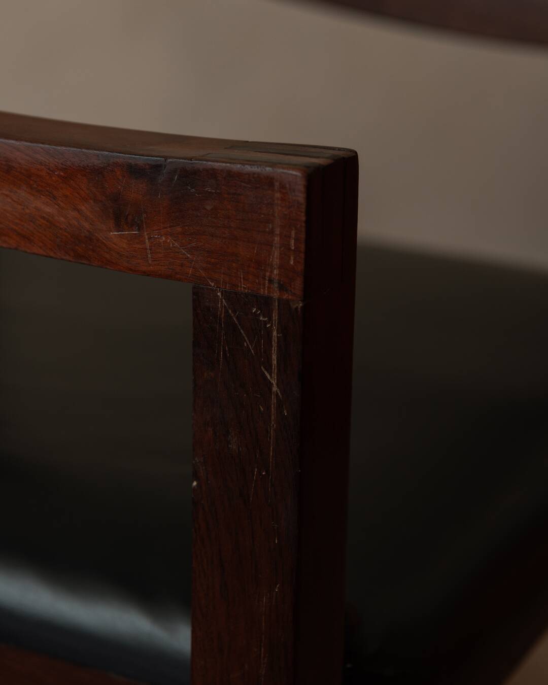Vintage wooden armchair in black leatherette, Scandinavian style