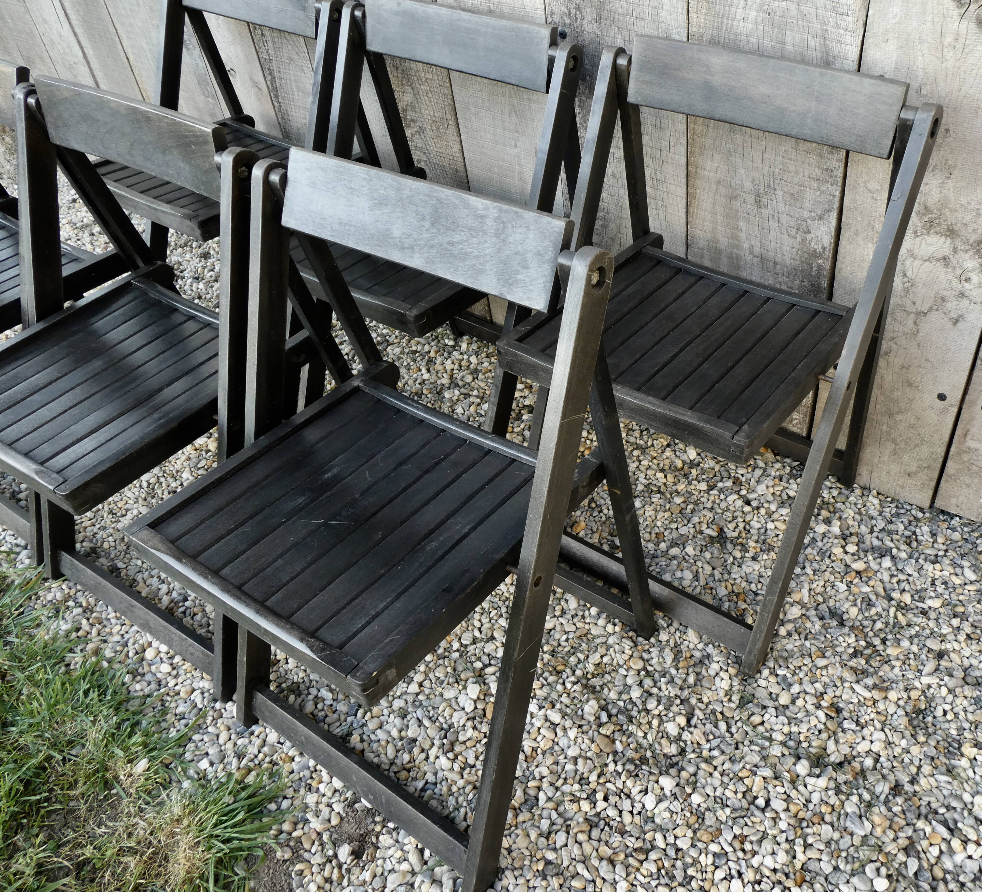 Lot of 6 folding wooden chairs, black patina