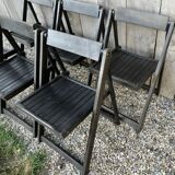 Lot de 6 chaises pliantes en bois, patine noire