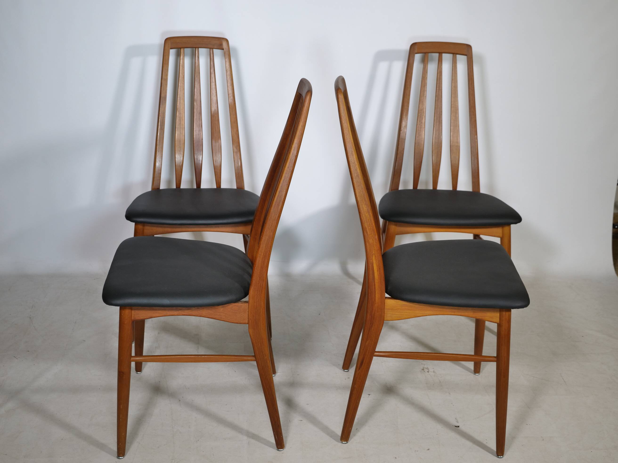 Eva Dining Chairs in Teak by Niels Koefoed for Hornslet, Leather, Set of 4