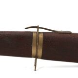 Fish knife and fork with a wooden and brass sheath sculpture.