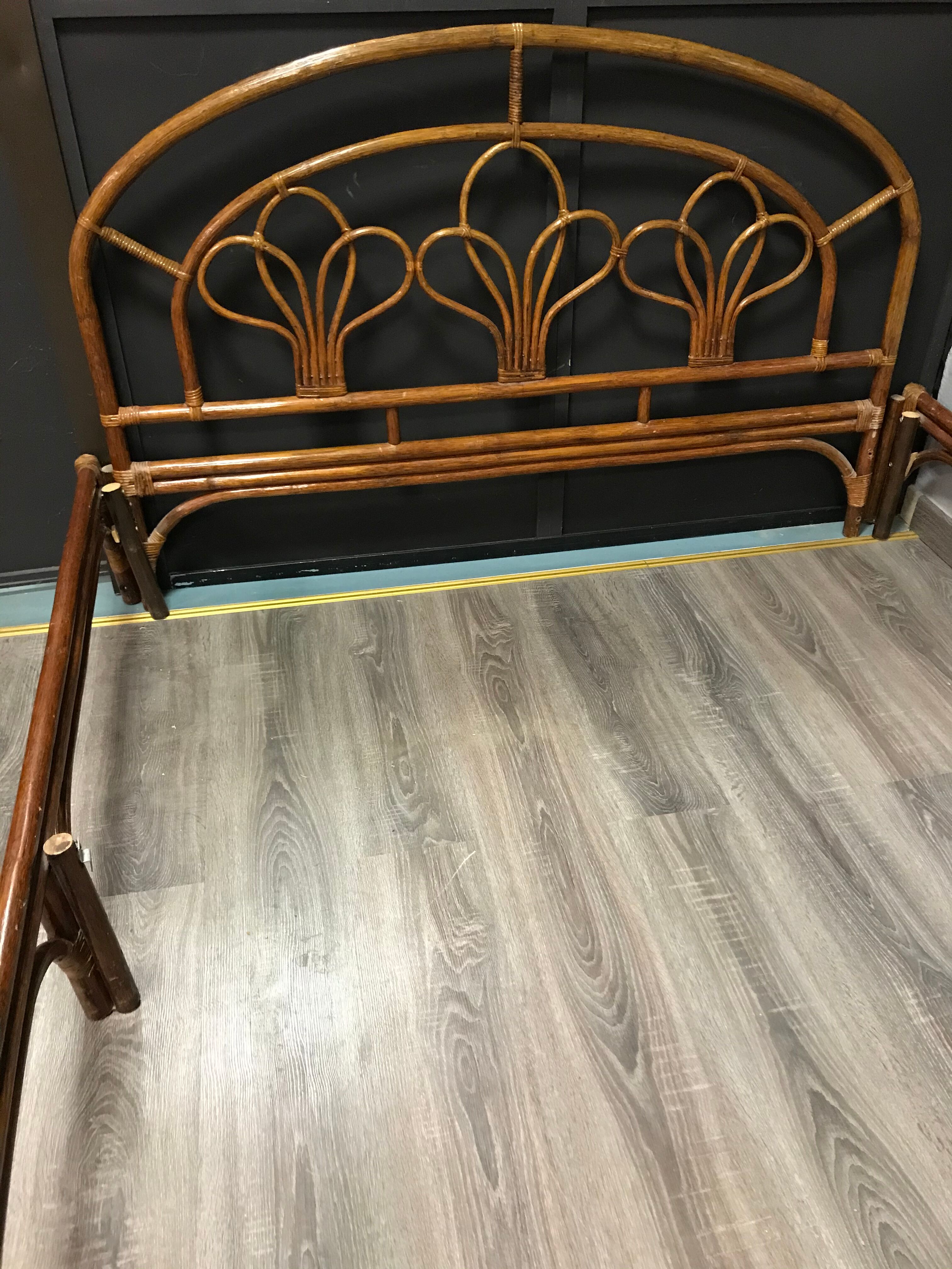 Vintage wicker rattan headboard bed frame