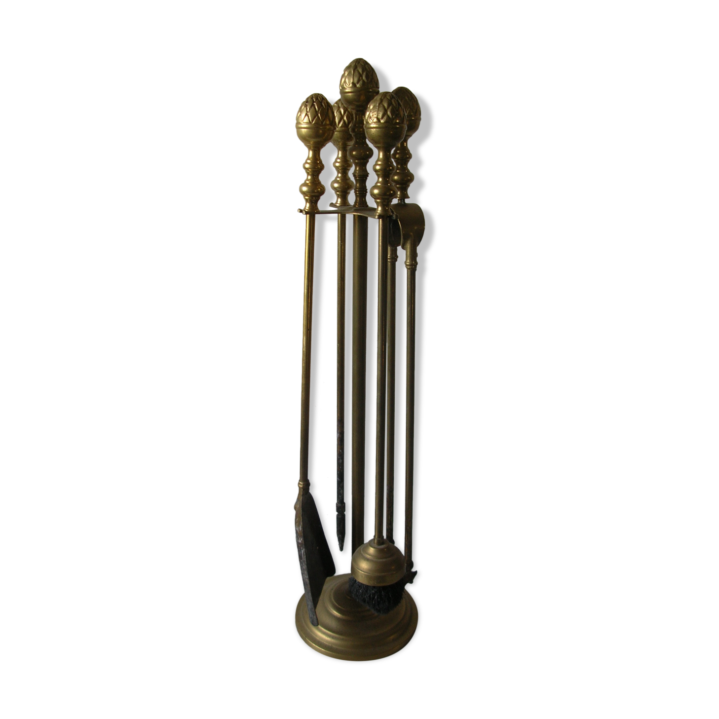 Ancien serviteur 4 outils de cheminée pomme de pin pince patte de coq en bronze/laiton