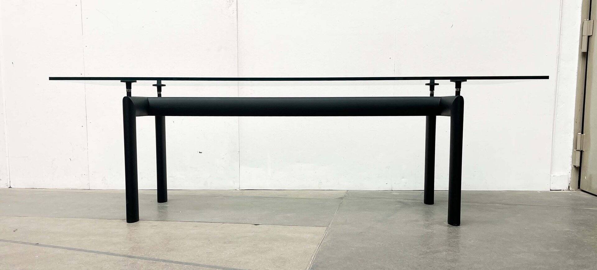 Italian model LC6 dining or office table in metal and glass by Le Corbusier, Pierre Jeanneret, Charlotte Perriand for Cassina.